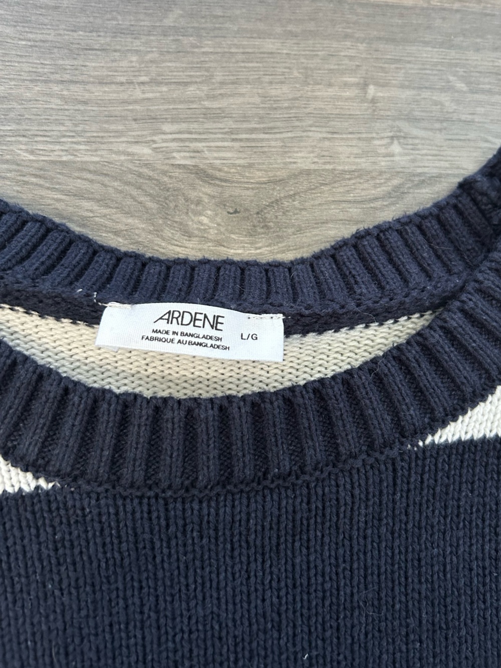 Navy Blue and White Striped Crewneck Knit Sweater 100% Cotton Sweater - Picture 2 of 4